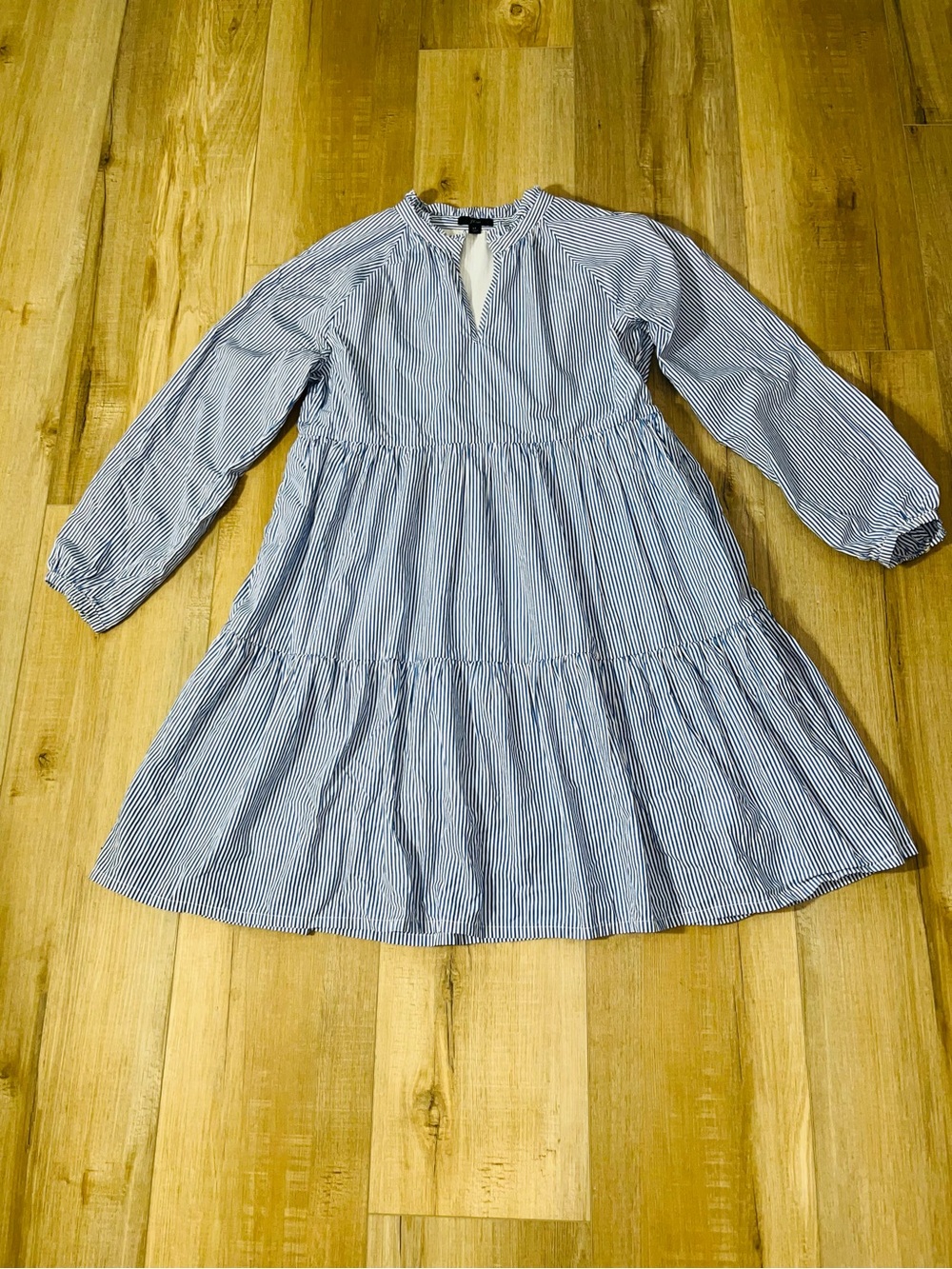 J.Crew Striped Cotton Poplin Tiered Ruffle Neck Dress Size LT - Picture 3 of 8